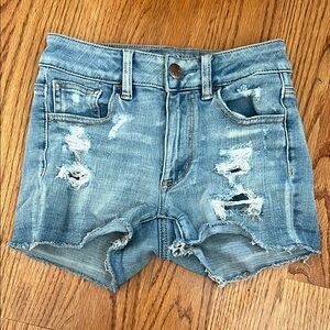 American Eagle Outfitters Blue Distressed Jean Shorts